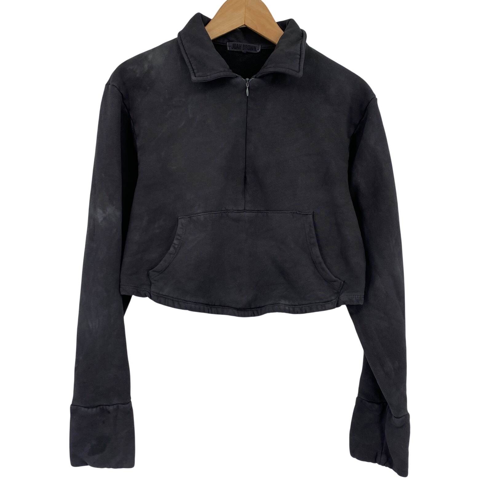 Joah Brown Hand Dyed Half Zip Crop Pullover Sweatshirt